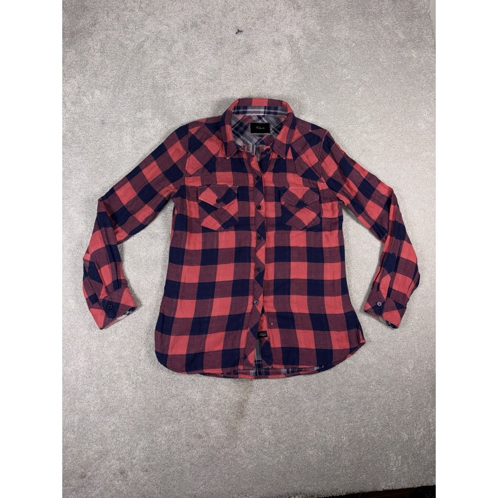 Rails Top m Red Blue Long Sleeve Checked Button Buffalo Plaid Lined